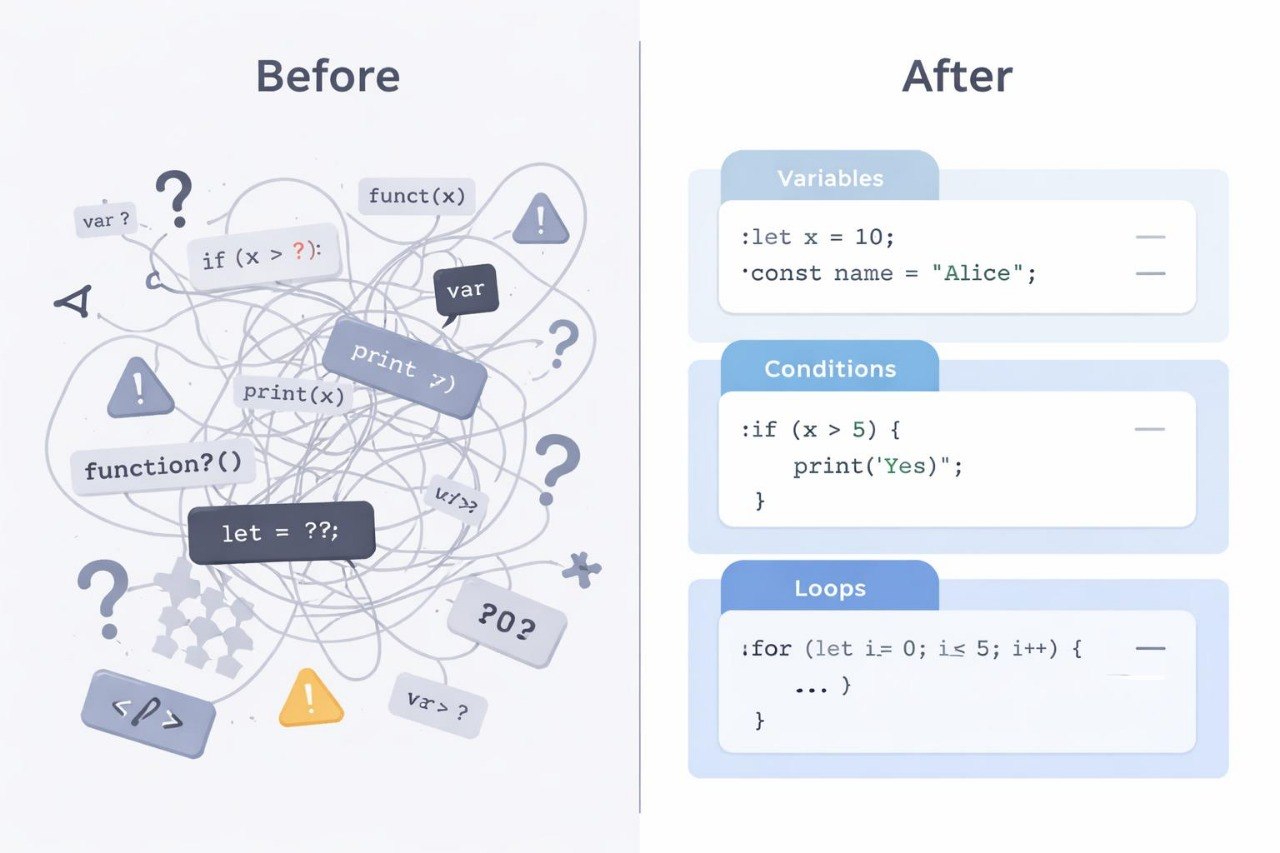 Comparison of complex code structure on the left with simplified code on the right.