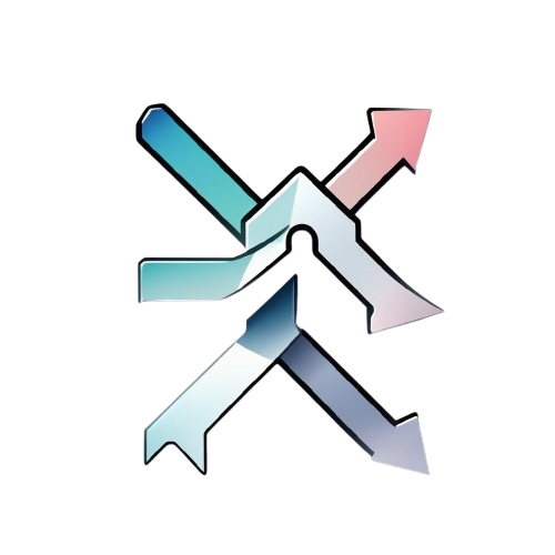 Gradient logo with blue, pink, and gray colors on a white background