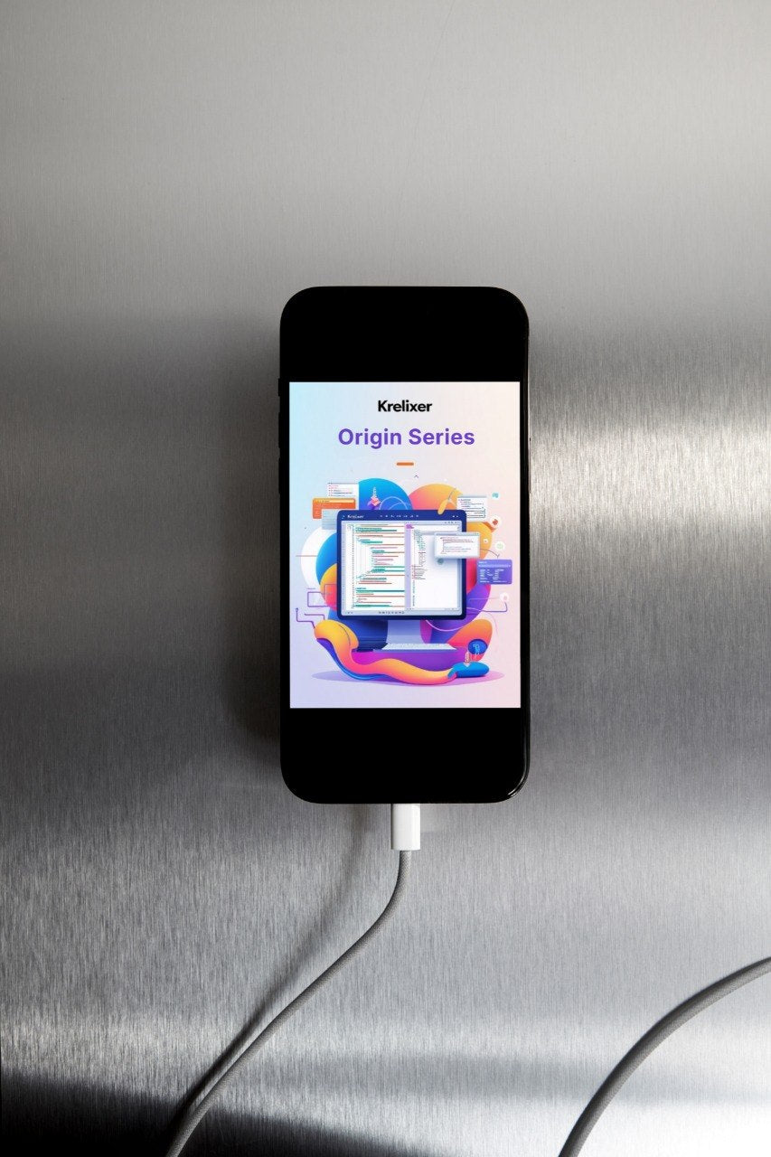 Smartphone with a colorful app interface on a metallic surface
