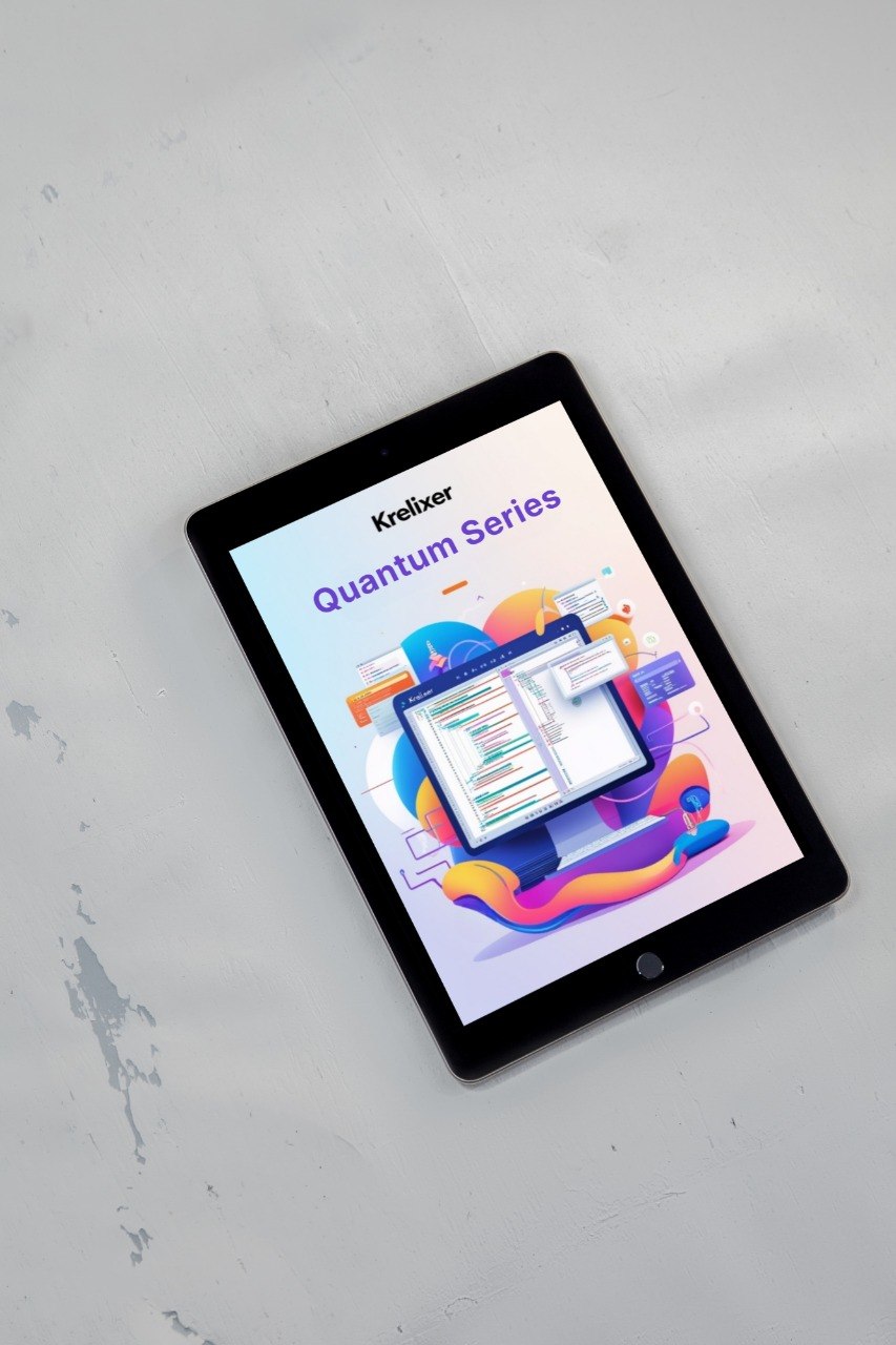 Tablet displaying a Kruxizer Pulse Pack graphic on a gray surface