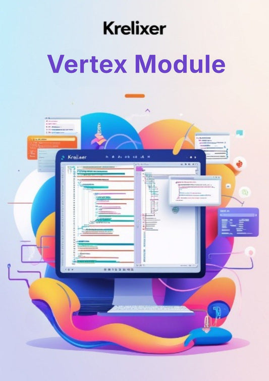 Krelixer Vertex Module with computer screen and colorful abstract design